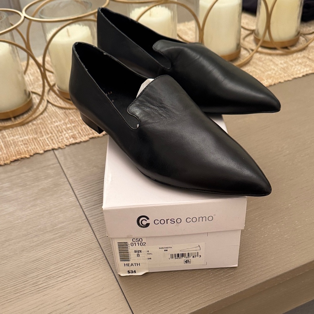 Corso Como Black Pointed Leather Slip-Ons